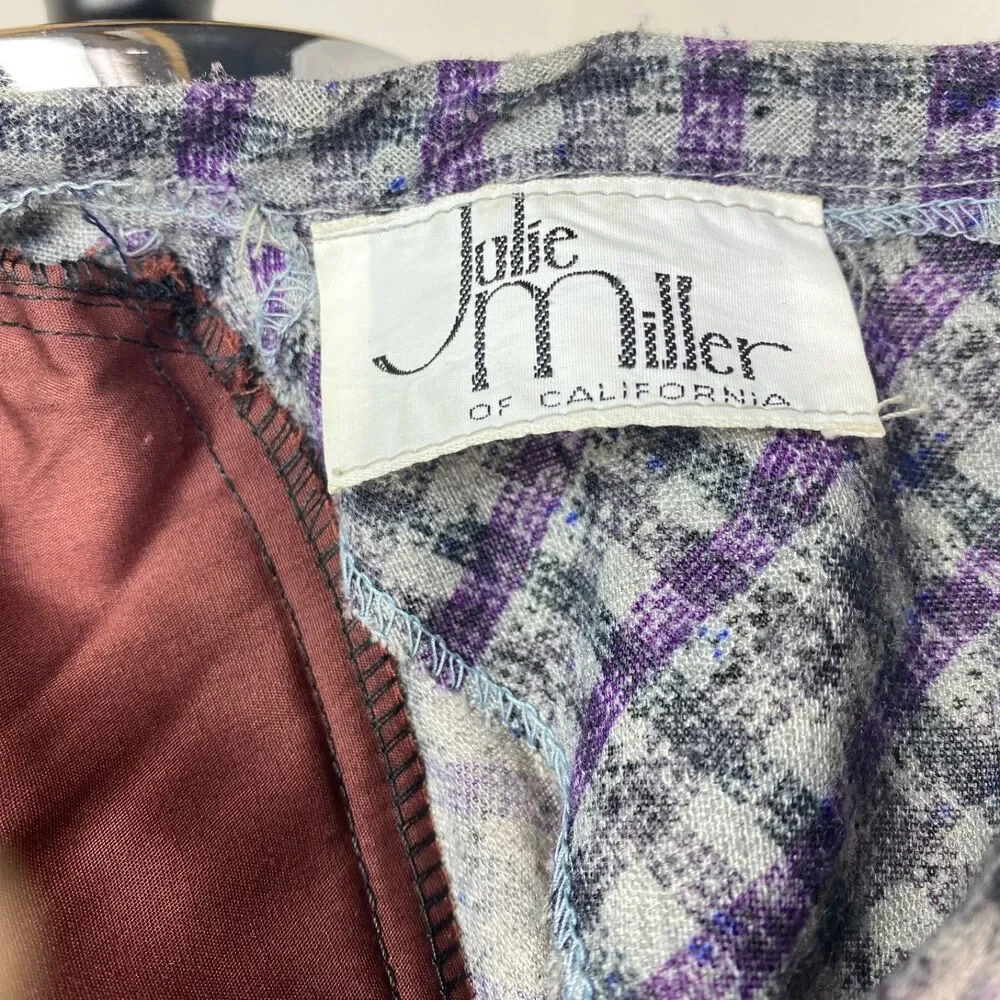 Vintage 80s Two-Piece Skirt & Blouse Med 8 Julie Miller Purple Plaid Lightweight